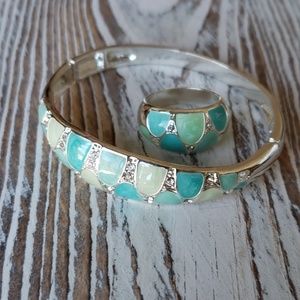Enamel Elegance Turquoise ring and cuff bracelet